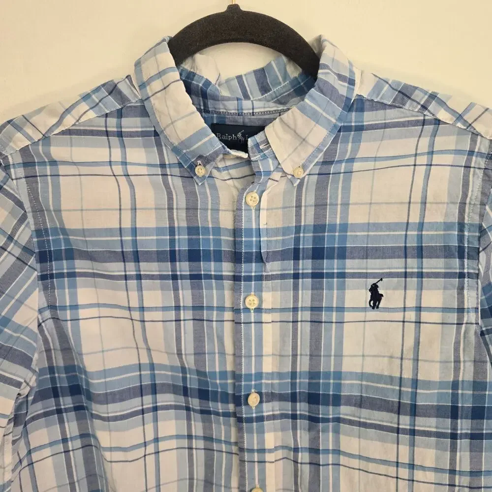Ralph Lauren Boy Teen Tween Button Down Shirt Plaid Cotton School Basics Large